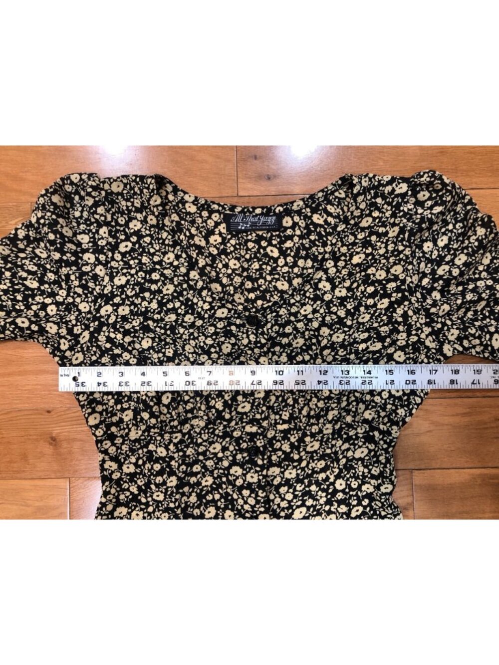 VTG All That Jazz Black & Tan Floral Chiffon A-Line Midi Dress 90s Cottagecore S - Picture 8 of 10